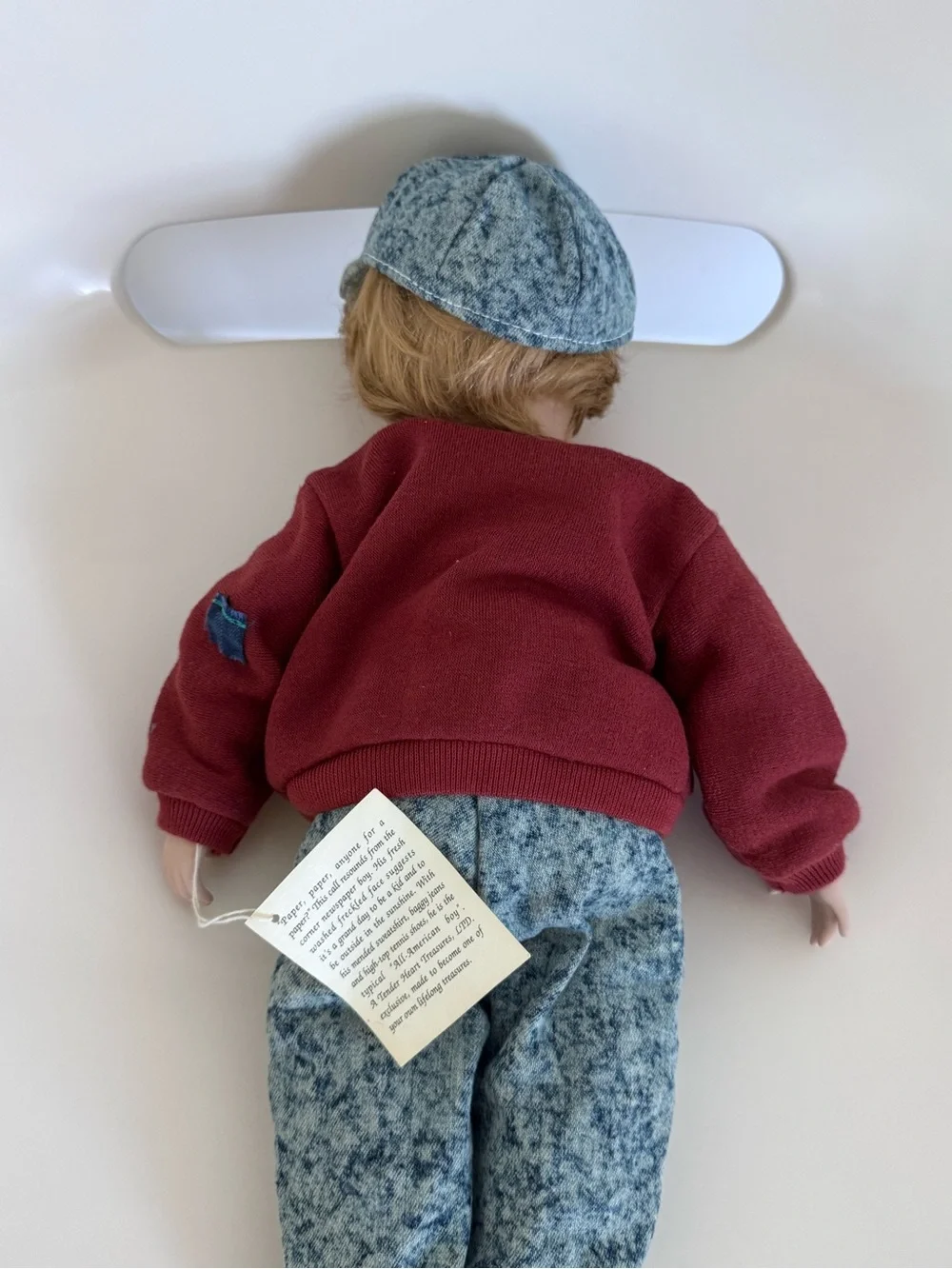 Vintage Tender Heart Treasures Danny Boy Porcelain Doll Newspaper Boy Blonde Blu